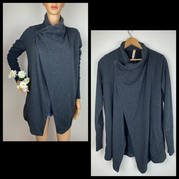 Lucy Tops - LUCY Heathered Charcoal Drape Waterfall Sweatshirt
